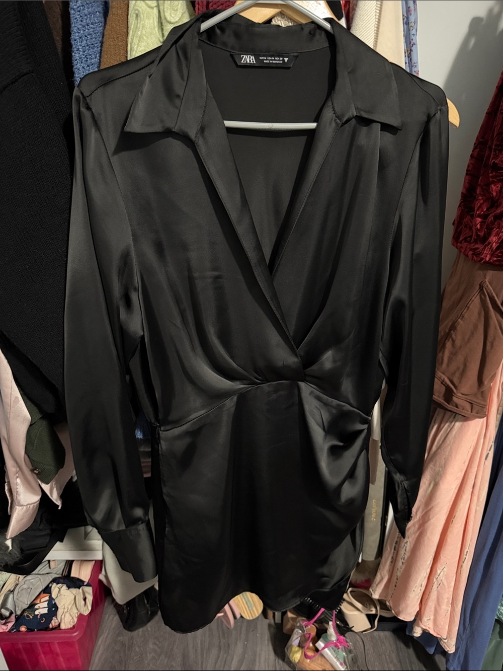 Zara Black Satin Draped Wrap Romper